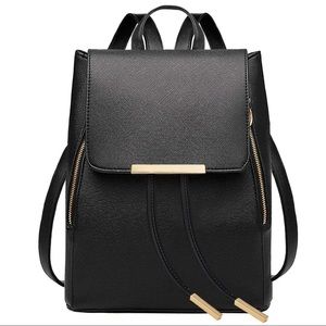 COOLFIT Black Vegan Leather Backpack for Women